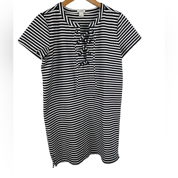 J Crew mini dress. Short sleeve with navy and white stripes. Cute and casual! - Picture 1 of 4